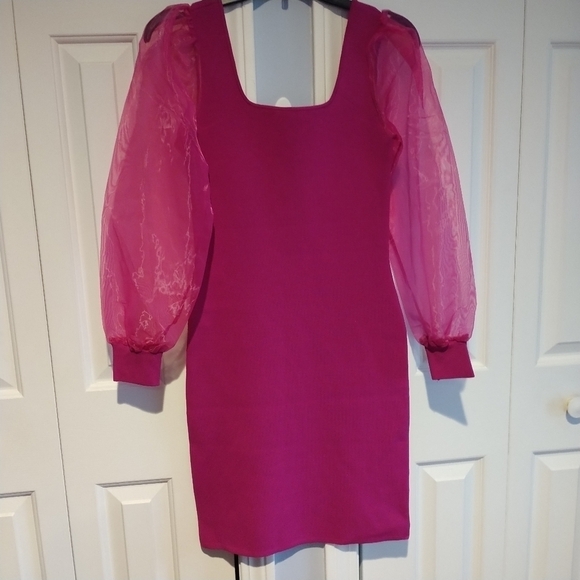 House of Harlow 1960. Festival Fuchsia Sheer Long Sleeve Midi Dress XS - Picture 2 of 12